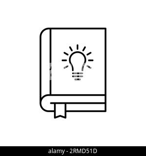 thin line book and lightbulb like abstract black icon. concept of business literature publishing or bookstore pictogram. linear trend modern brochure Stock Vector