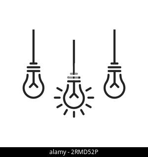 three thin line light bulb like easy decision. flat minimal linear simple trend logo design element isolated on white. concept of abstract or simplici Stock Vector
