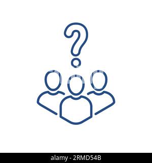 abstract people with question mark like quizz. linear trend brainstorming logotype graphic stroke art design web element isolated on white. concept of Stock Vector