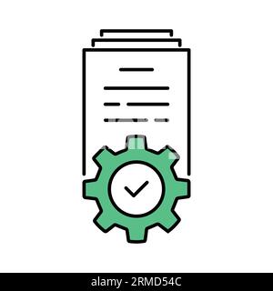 technical project icon with green gear on document. flat linear trend modern logotype graphic stroke design isolated on white. concept of simple conte Stock Vector