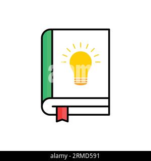 linear color book with yellow bulb like knowledge. flat outline trend modern brochure info logotype design element isolated on white. concept of busin Stock Vector