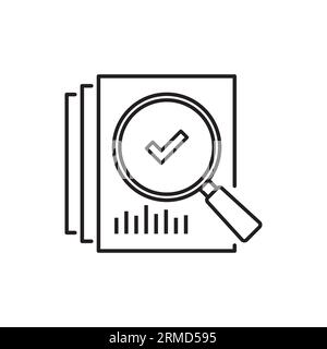 review icon like thin line loupe on paper. concept of market data statistics research or business forecast. flat stroke seek logotype graphic lineart Stock Vector