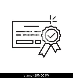 thin line certificate or license like qualification icon. linear modern win or reputation logotype graphic web design element isalated on white. conce Stock Vector