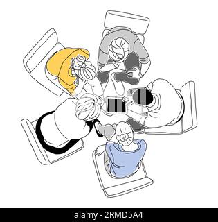 Business team members working together top view. Stock Vector