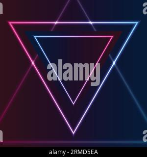 Blue and purple retro neon laser triangle abstract background. Glowing vector design Stock Vector