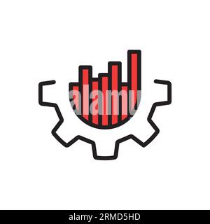 linear gear with graph like crisis management icon. concept of key performance indicator or bad strategy. flat simple trend modern outline stats logot Stock Vector