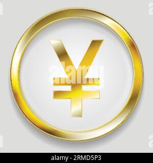 Concept golden yuan symbol logo in round button. Vector background Stock Vector