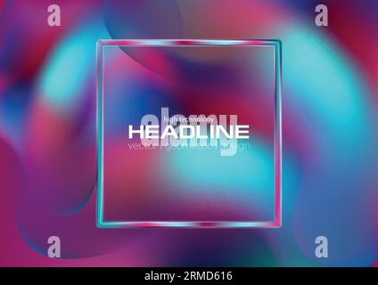 Holographic liquid smooth waves abstract background with square frame Stock Vector