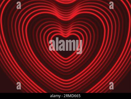 Neon red glowing laser heart shape abstract background. St Valentines Day vector greeting card Stock Vector