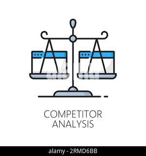 Competitor analysis, web audit icon for website content analytics and SEO optimization, vector color pictogram. Website content search results analysi Stock Vector