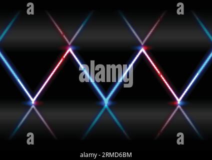 Blue and red neon laser glowing rays with reflection, abstract modern design. Vector tech background Stock Vector