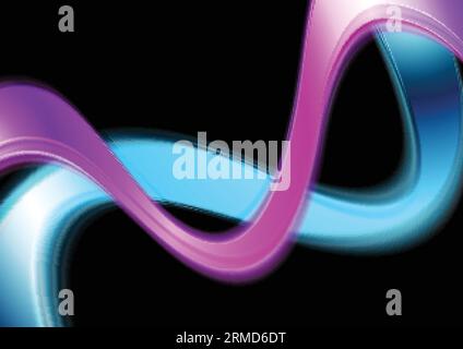 Blue and purple glossy waves on black background. Vector illustration Stock Vector