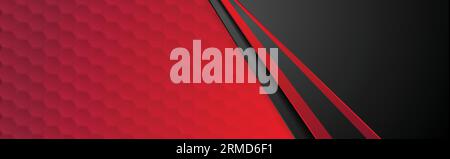 Red and black abstract corporate banner design with hexagons texture. Vector technology background Stock Vector