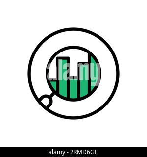 good financial growth with magnifier round icon. outline simple trend paperwork logotype graphic stroke art design element isolated on white. concept Stock Vector