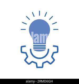 light bulb with blue gear like business efficacy. concept of tech effectiveness symbol or system pictogram or industry efficiency. flat modern cogwhee Stock Vector