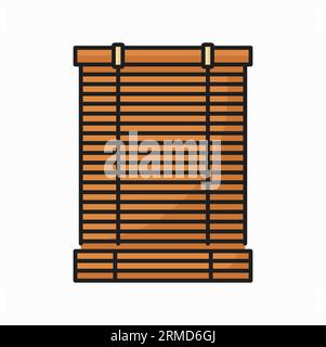 Brown sunblind shutter curtains shade, office interior closed jalousie. Vector roller jalousie, horizontal window curtains, sun shade blinds outline i Stock Vector
