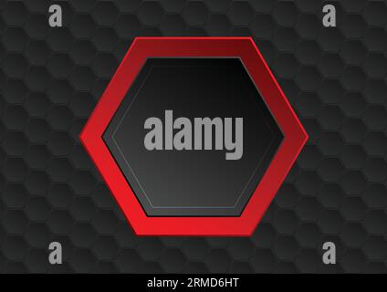 Red black hexagon frame tech geometric design. Vector background Stock Vector