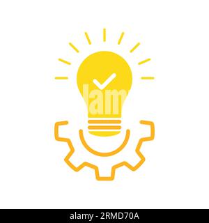 effective solution icon yellow gear and bulb. concept of abstract tech done efficacy symbol. flat cartoon trend modern simple cogwheel logotype design Stock Vector