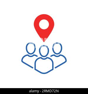 team meeting location place with geoloc icon. flat outline trend modern crowd logotype graphic stroke design web element isolated on white. concept of Stock Vector