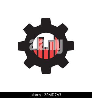 metric management icon with black gear and graph. flat simple trend modern stats logotype graphic design web element isolated on white. concept of key Stock Vector