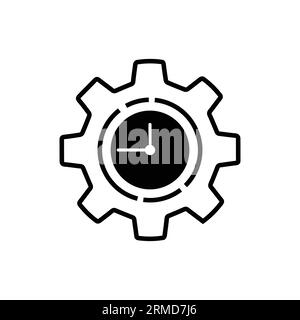 time management icon with gear and clock. flat linear trend modern technical logotype graphic stroke art design infographic web element isolated on wh Stock Vector