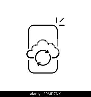 backup service with thin line phone and cloud. linear trend modern graphic stroke design workflow logotype web element isolated on white. concept of d Stock Vector