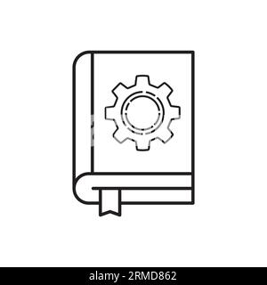 black thin line manual with gear icon. flat linear style trend modern logotype graphic design isolated on white background. concept of tech instructio Stock Vector