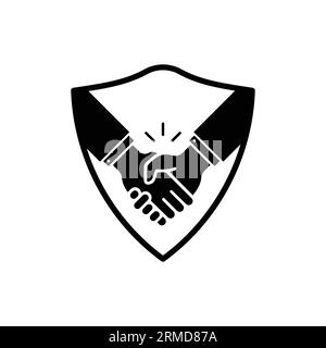 secure deal with handshake and shield. flat simple style trend modern shakehand logotype graphic design element isolated on white background. concept Stock Vector