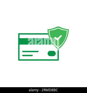 green secure payment icon with shield. flat trend modern simple approve logotype graphic design isolated on white background. concept of strong defens Stock Vector