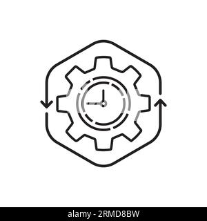 black thin line gear like time management icon. concept of work flow pictogram. flat linear trend modern technical logotype graphic stroke art design Stock Vector