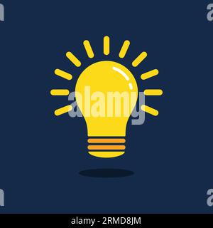 quick tip icon with yellow light bulb. flat trend modern simple logotype graphic design isolated on blue. concept of efficient knowledge or smart brai Stock Vector