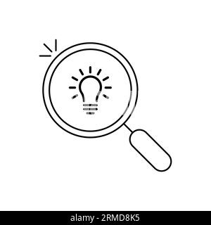 black thin line magnifying glass with bulb inside. flat linear simple trend modern visionery logotype stroke design isolated on white. concept of sugg Stock Vector