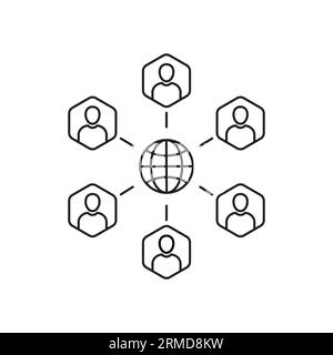 thin line global business community icon. concept of web career or freelance and project discussion or brainstorming in alliance. outline trend net co Stock Vector