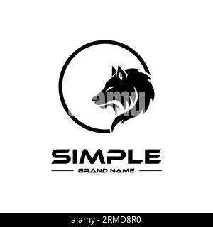 Logo design template, with a wolf's head icon in a black circle Stock Vector