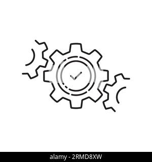 easy and effective operation process with thin line gear. linear trend modern cogwheel logotype graphic stroke design web element isolated on white. c Stock Vector
