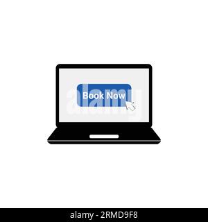 black laptop icon like online booking. flat style trend modern simple graphic design isolated on white background. concept of reservation room or bed Stock Vector