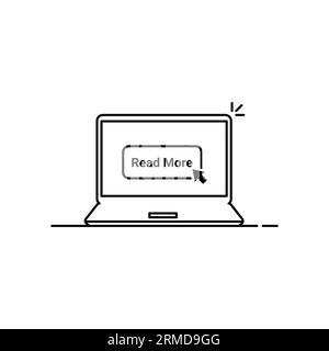 read more button in thin line laptop. stroke flat trend modern linear logotype graphic art design element isolated on white background. concept for mo Stock Vector