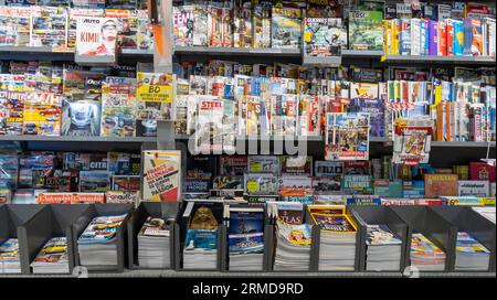 Bordeaux , France -  08 22 2023 : french press store interior magazines and newspapers on shelves in the press shop Stock Photo