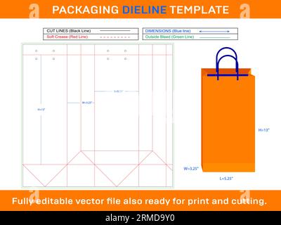 Bag 5.25x3.25x13 inch Shopping Bag Die line Template Stock Vector
