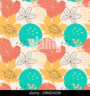Autumn Season Seamless Pattern Design with Fall Elements in Template Cartoon Flat Illustration Stock Vector