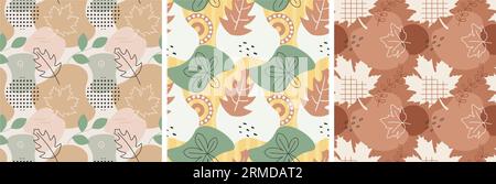 Autumn Season Seamless Pattern Design with Fall Elements in Template Cartoon Flat Illustration Stock Vector