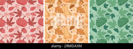 Autumn Season Seamless Pattern Design with Fall Elements in Template Cartoon Flat Illustration Stock Vector