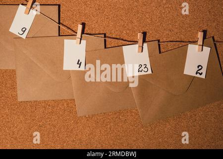 Original Advent Calendar made of envelopes in earth tones recycling eco  zero waste concept for Christmas