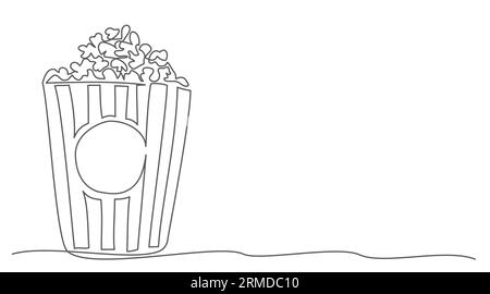 Popcorn One line drawing isolated on white background Stock Vector