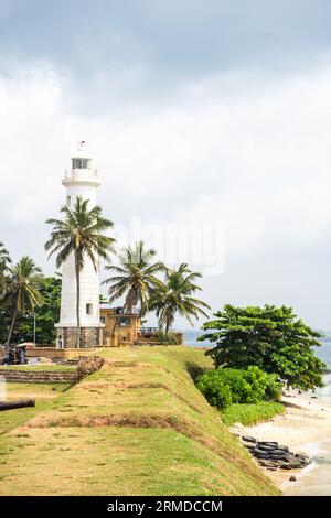 Lighthouse photo of colonial Galle Fort at the ocean in Southern Sri Lanka Stock Photo