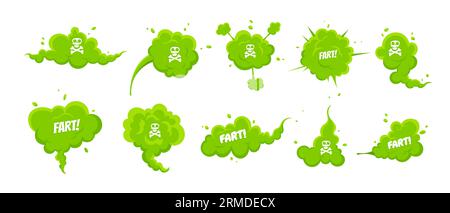 Smelling green cartoon smoke or fart clouds flat style design vector illustration set. Stock Vector