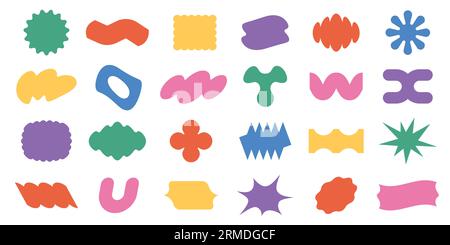 Abstract sticker shapes. Doodle geometric decorative elements, funky groovy blobs and simple shapes for comic collage and scrapbooking. Vector Stock Vector