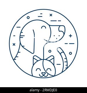 Pet Vet Animal Clinic Circle Emblem in Line Art Stock Vector