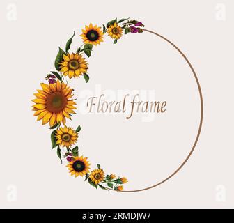 sunflower border floral frame Stock Vector