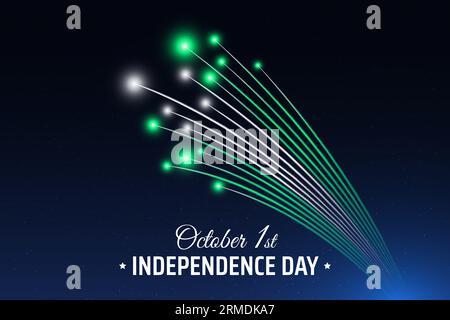 October 1 nigeria independence day, nigerian colorful fireworks on dark night sky background. Fireworks, flag. National holiday nigeria october 1st Stock Vector